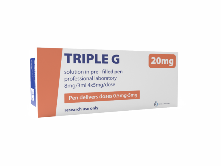 Verpackung des Retatrutide PEN 20 mg – eines hochwertigen Forschungspeptids für Laboranwendungen, auch bekannt als GLP-3 Peptide und RETA 20 mg PEN.