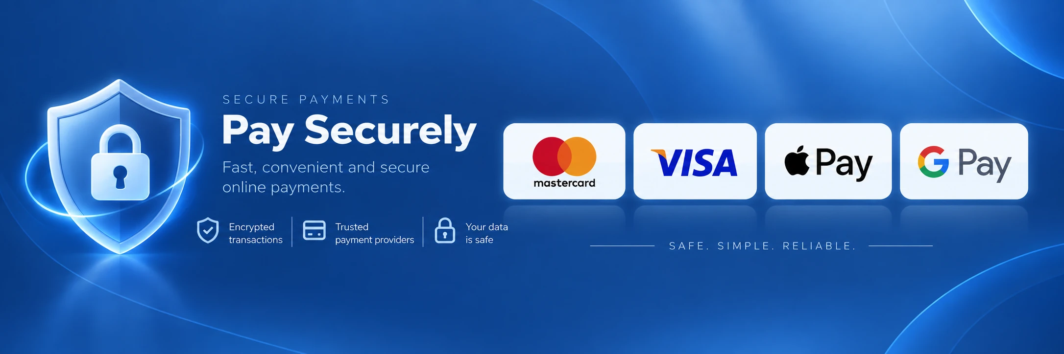 Secure payments—Mastercard, Visa, Apple Pay, and Google Pay